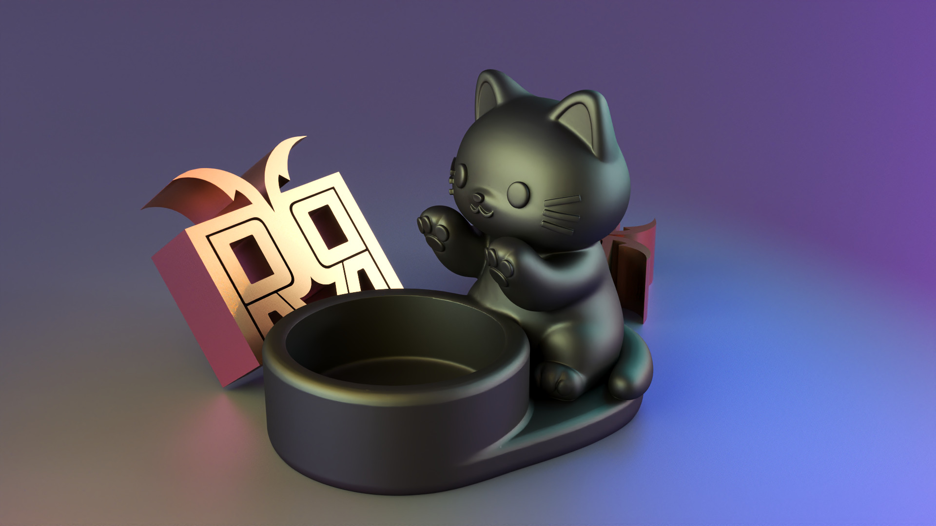 Cat candle holder 3D print model_3