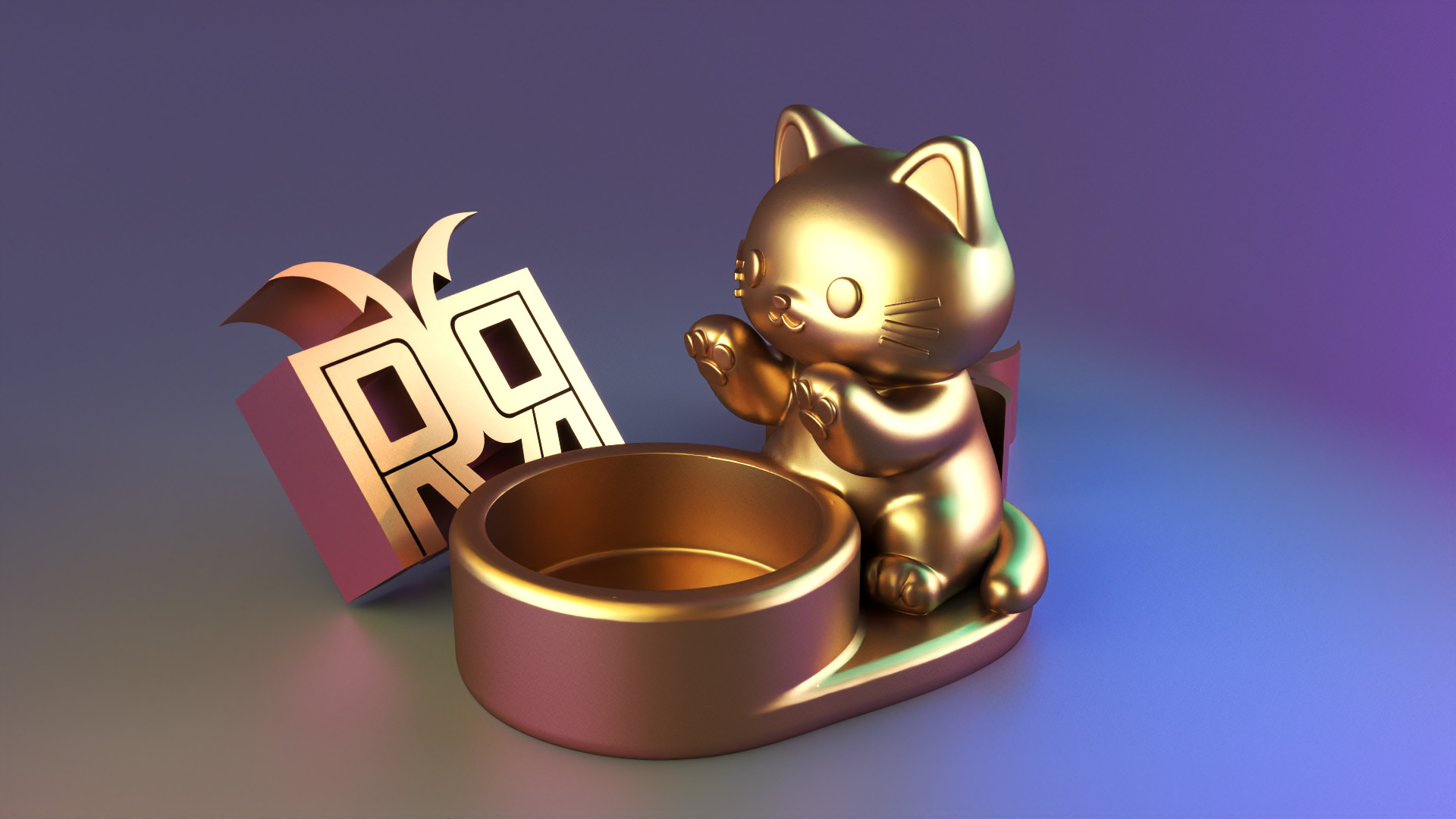 Cat candle holder 3D print model_1