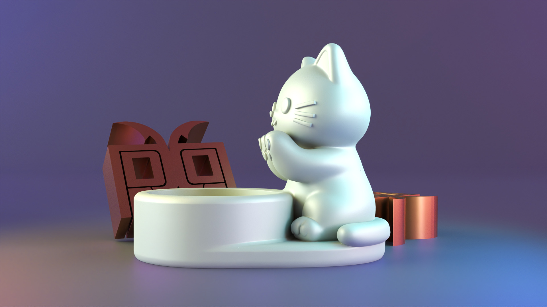 Cat candle holder 3D print model_4
