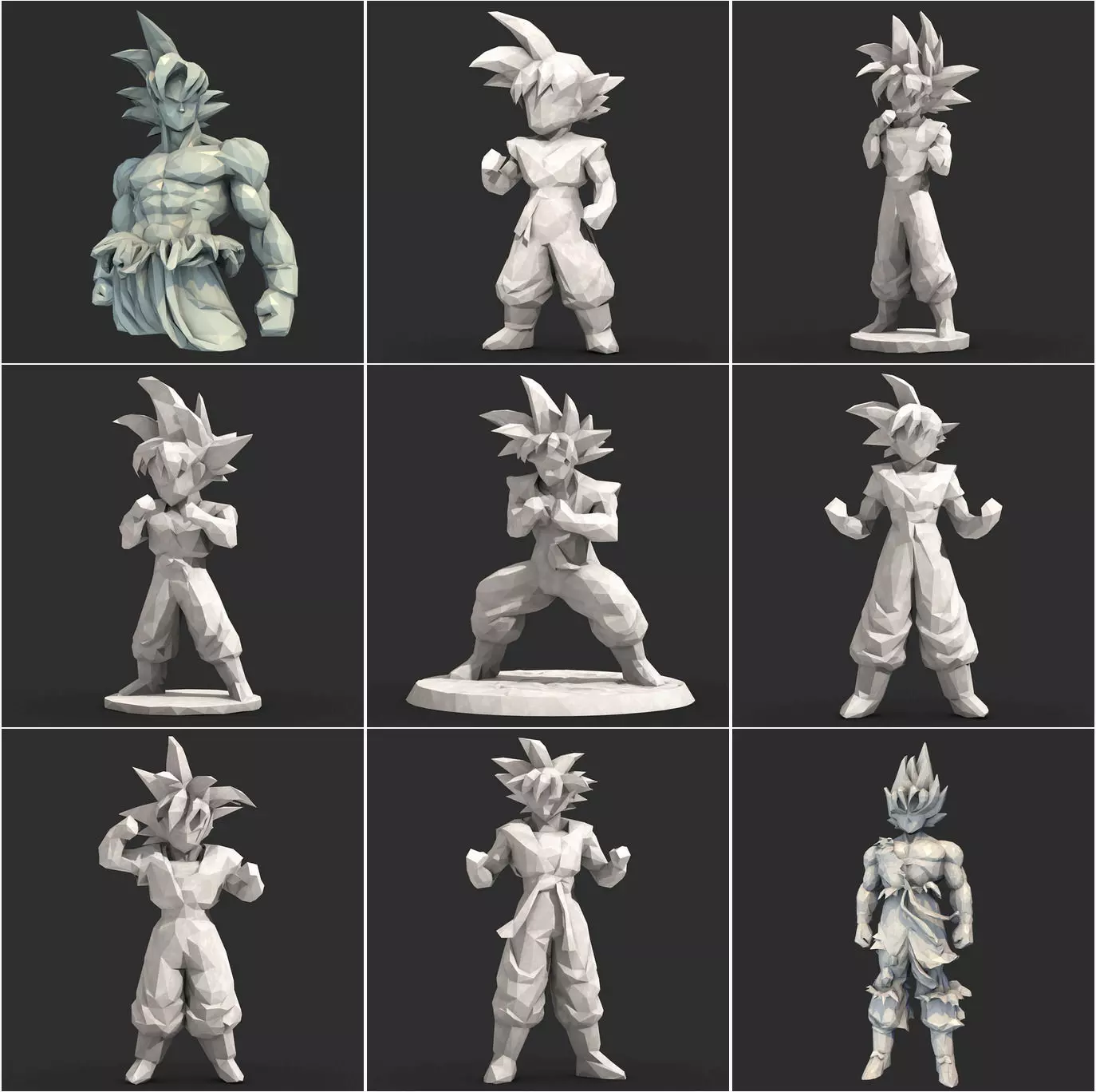 9 Models - Goku Dragon Ball Low Poly  3D Model Collection_0