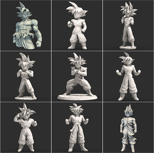 9 Models - Goku Dragon Ball Low Poly  3D Model Collection