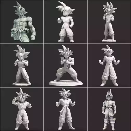 9 Models - Goku Dragon Ball Low Poly  3D Model Collection