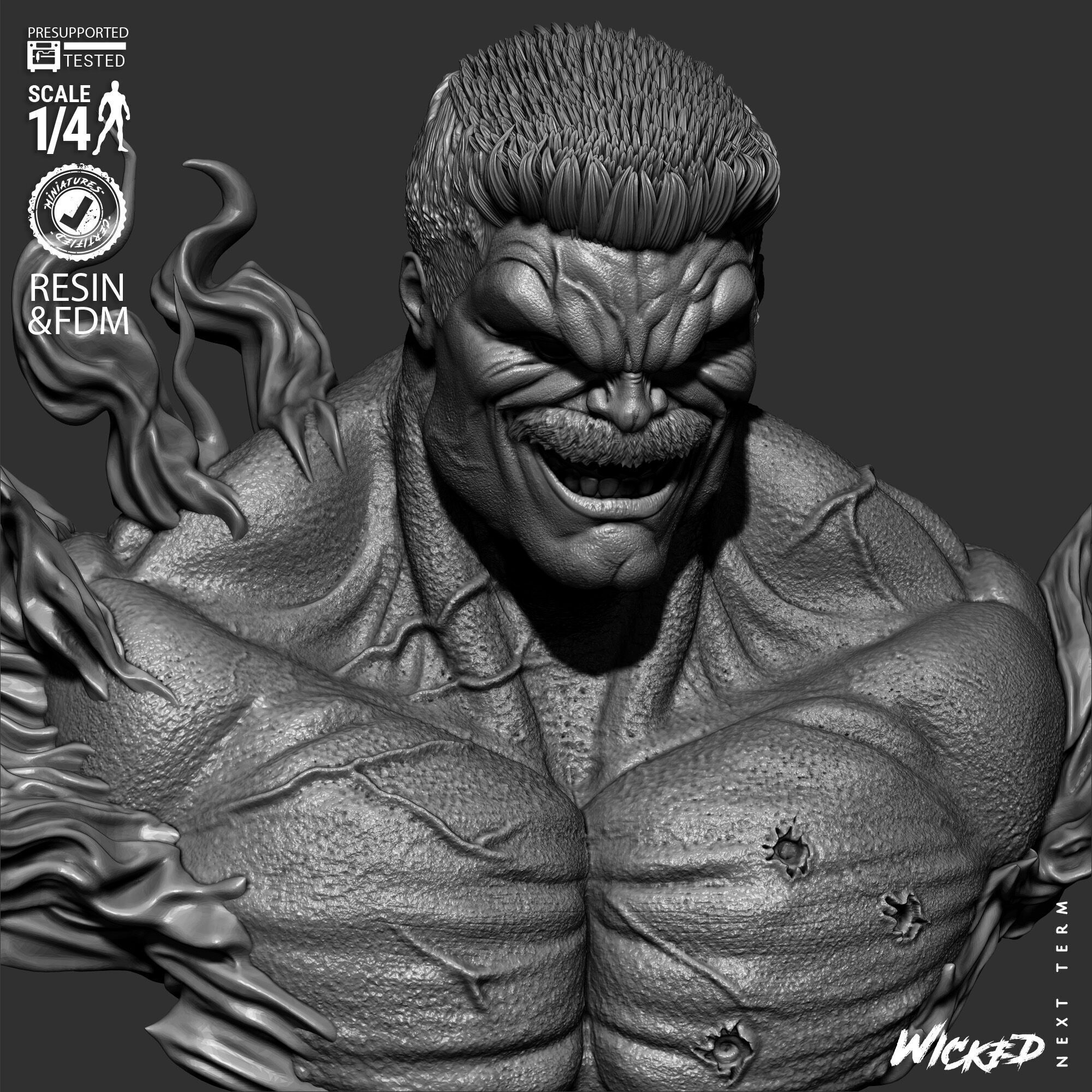 Wicked Movies Red Hulk Portrait Bust 3D print model_2