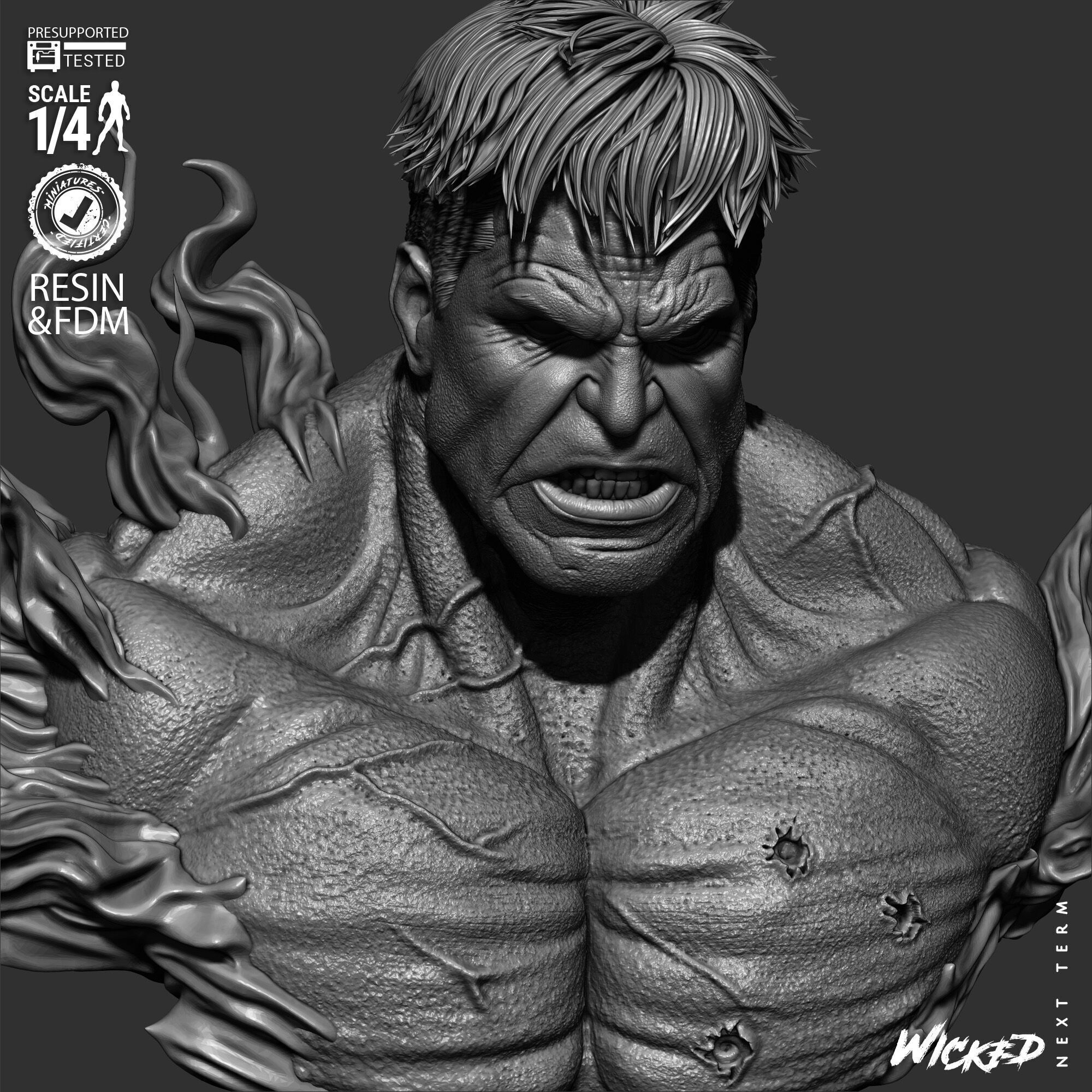 Wicked Movies Red Hulk Portrait Bust 3D print model_1