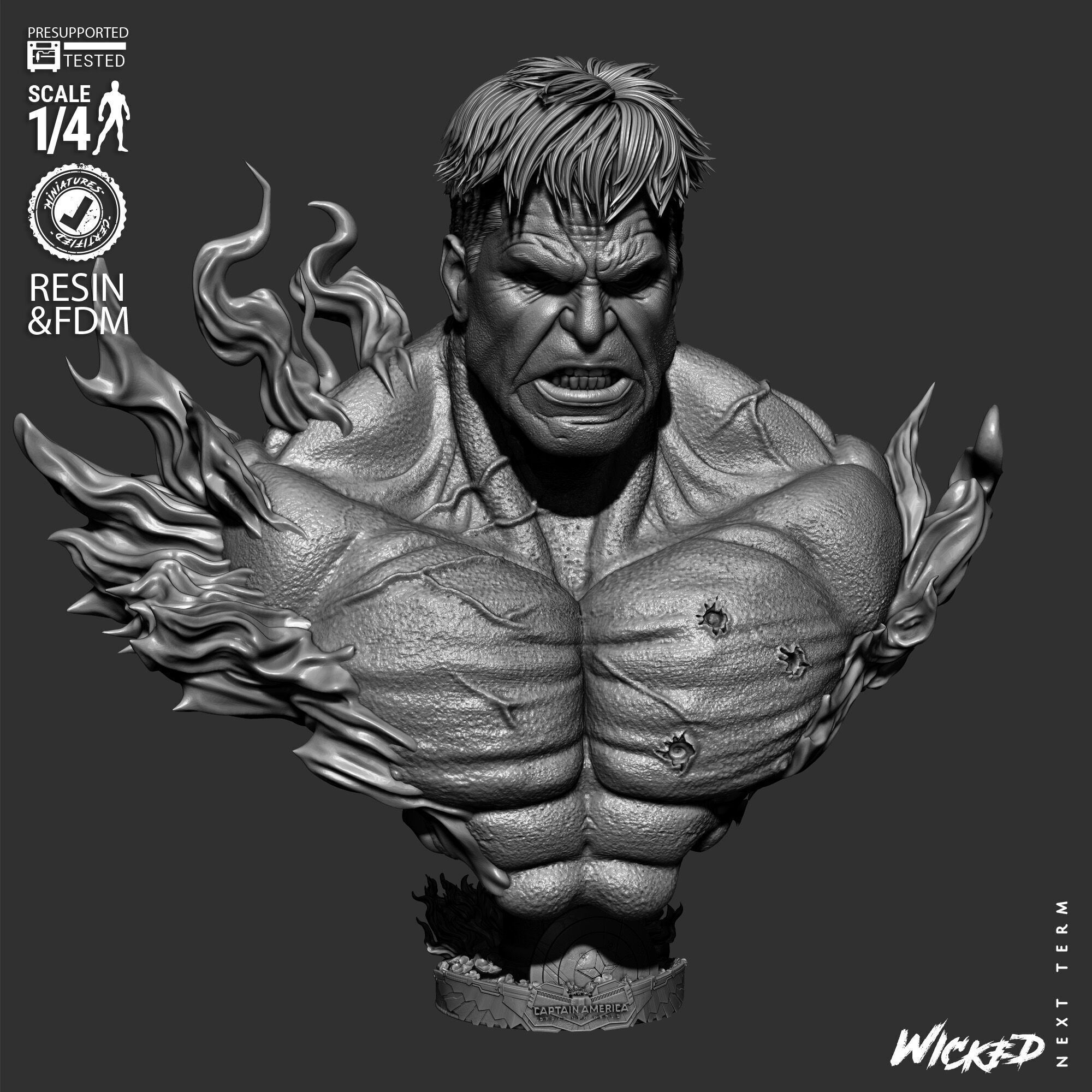 Wicked Movies Red Hulk Portrait Bust 3D print model_6