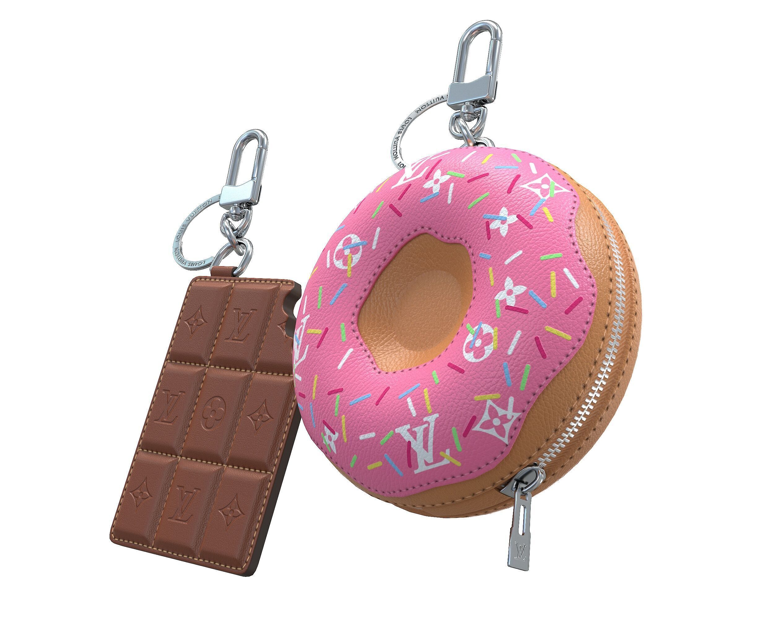 Louis Vuitton Bag Chocolate Donut Charm Keychain Low-poly 3D model_2