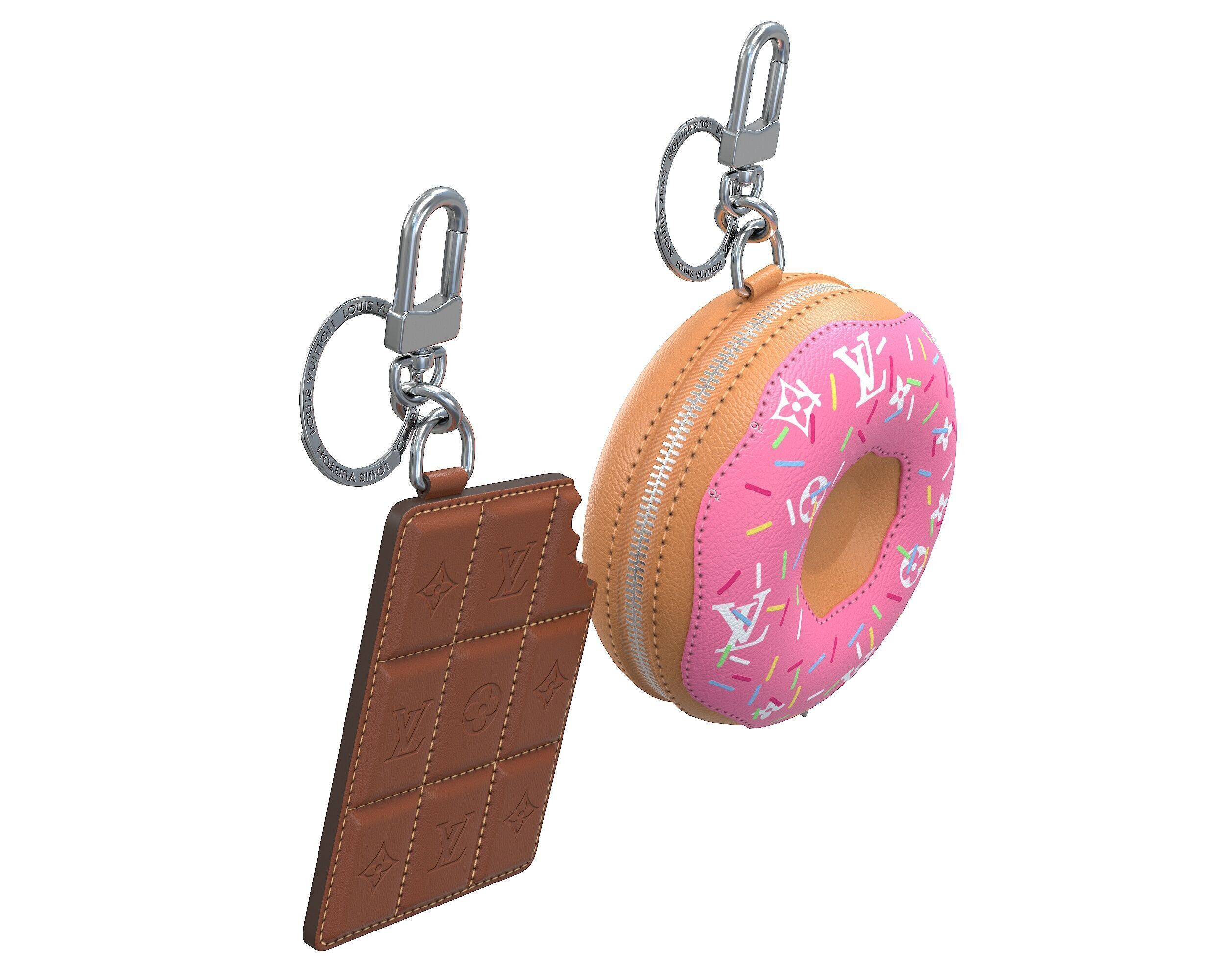 Louis Vuitton Bag Chocolate Donut Charm Keychain Low-poly 3D model_3