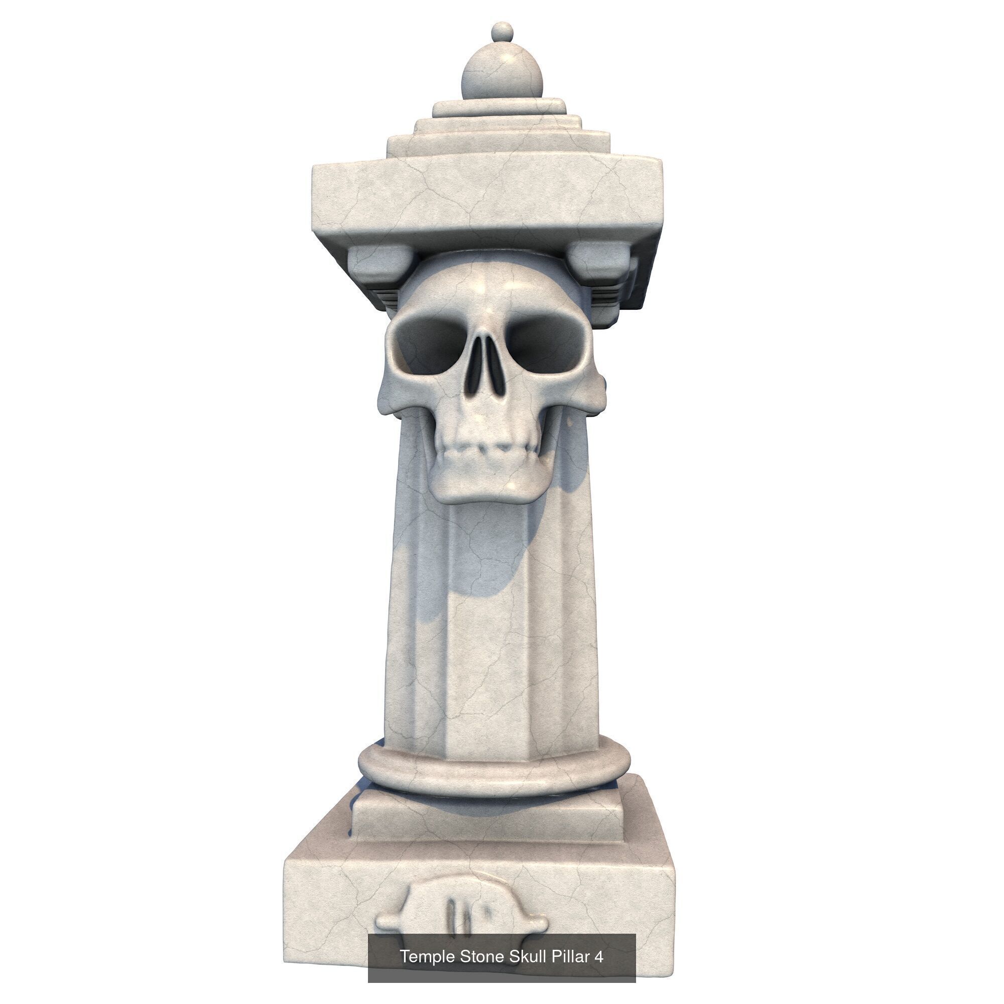 6 Models -Temple Stone Skull Pillars 3D Model Collection_7
