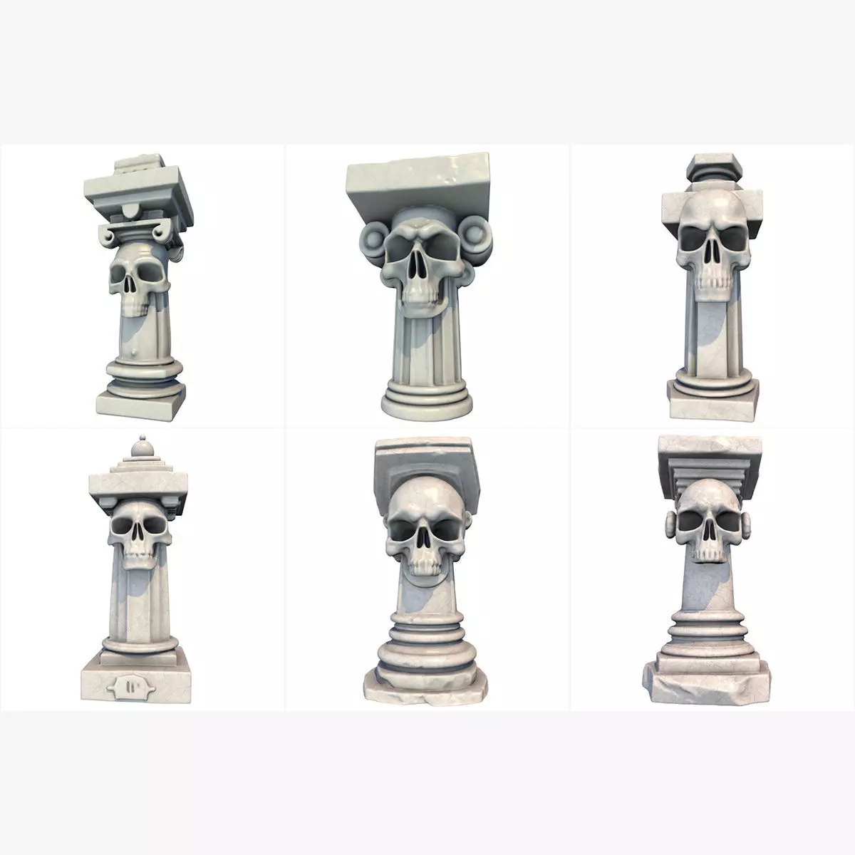6 Models -Temple Stone Skull Pillars 3D Model Collection_0