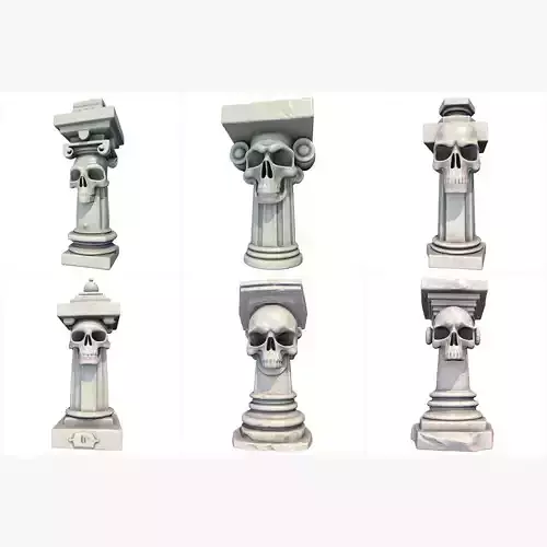 6 Models -Temple Stone Skull Pillars