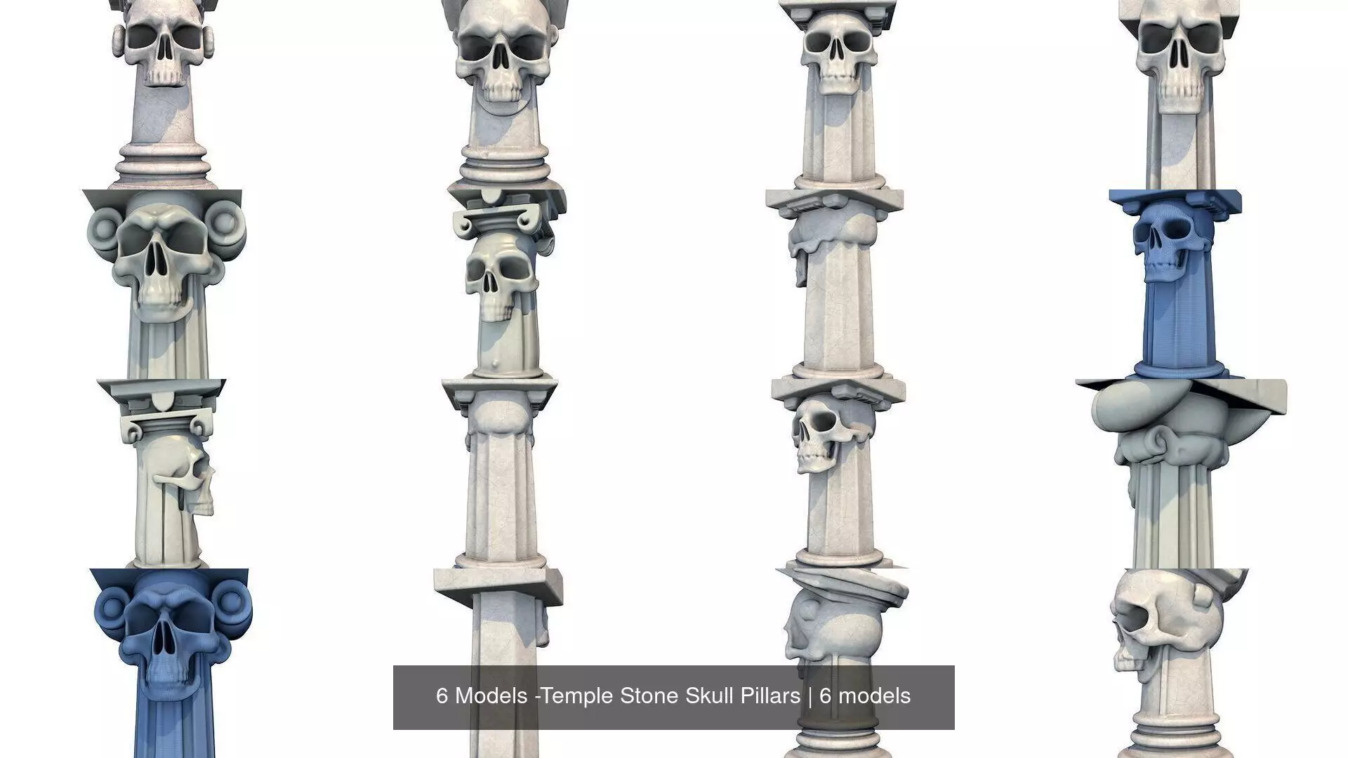 6 Models -Temple Stone Skull Pillars 3D Model Collection_1