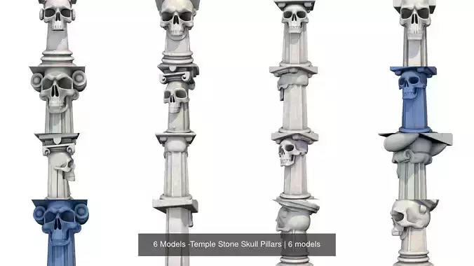 6 Models -Temple Stone Skull Pillars