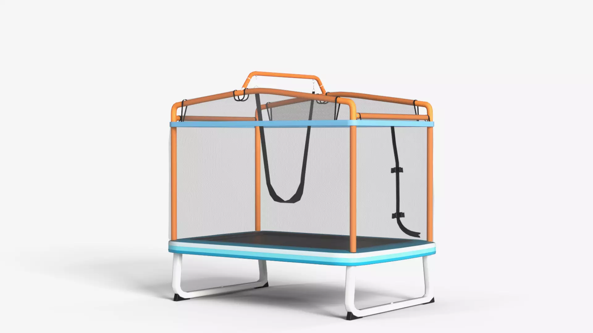 Trampoline with Safety Net and Attached Swing for Kids Low-poly 3D model