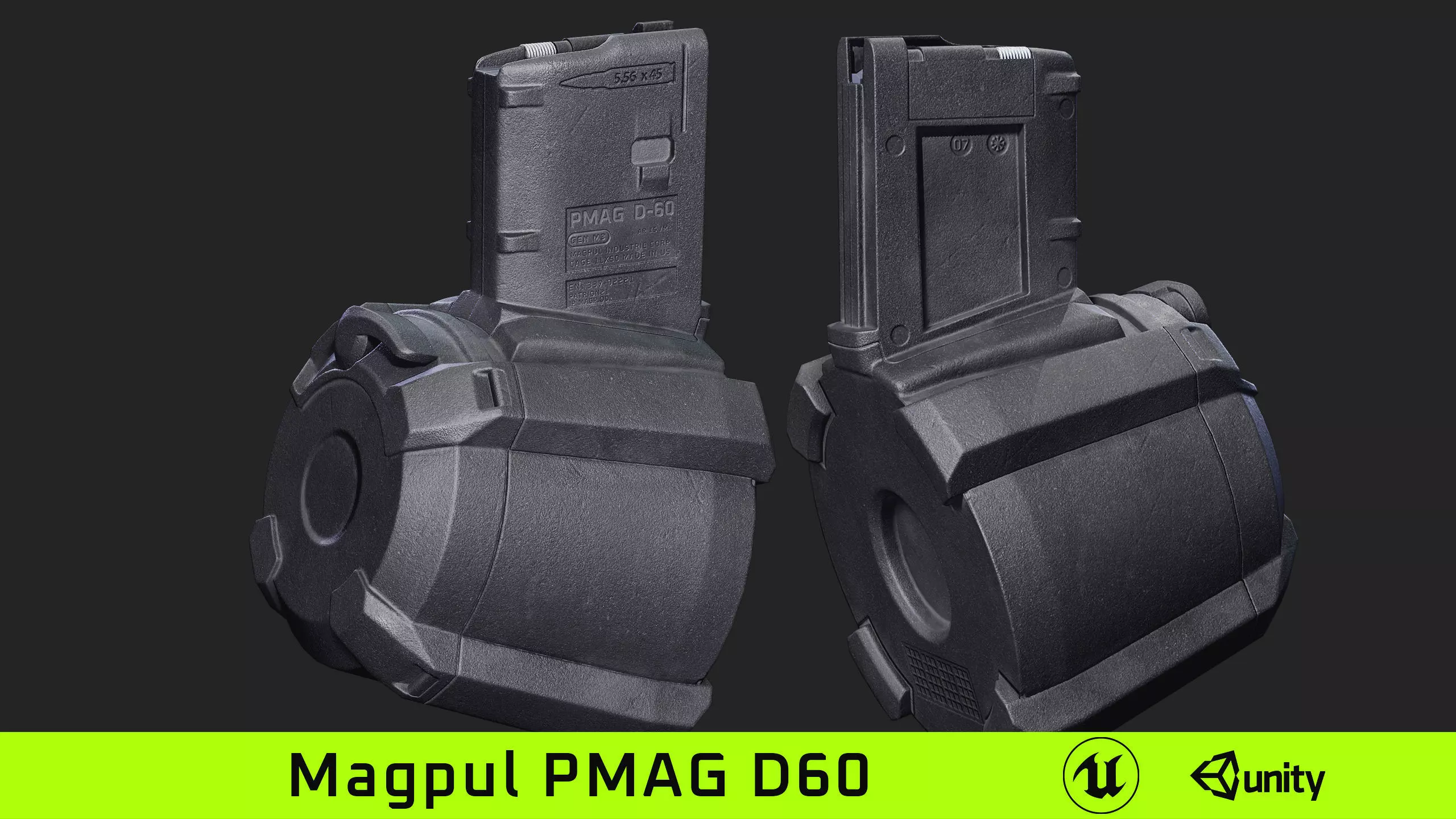 Magpul PMAG D60 magazine Low-poly 3D model_0