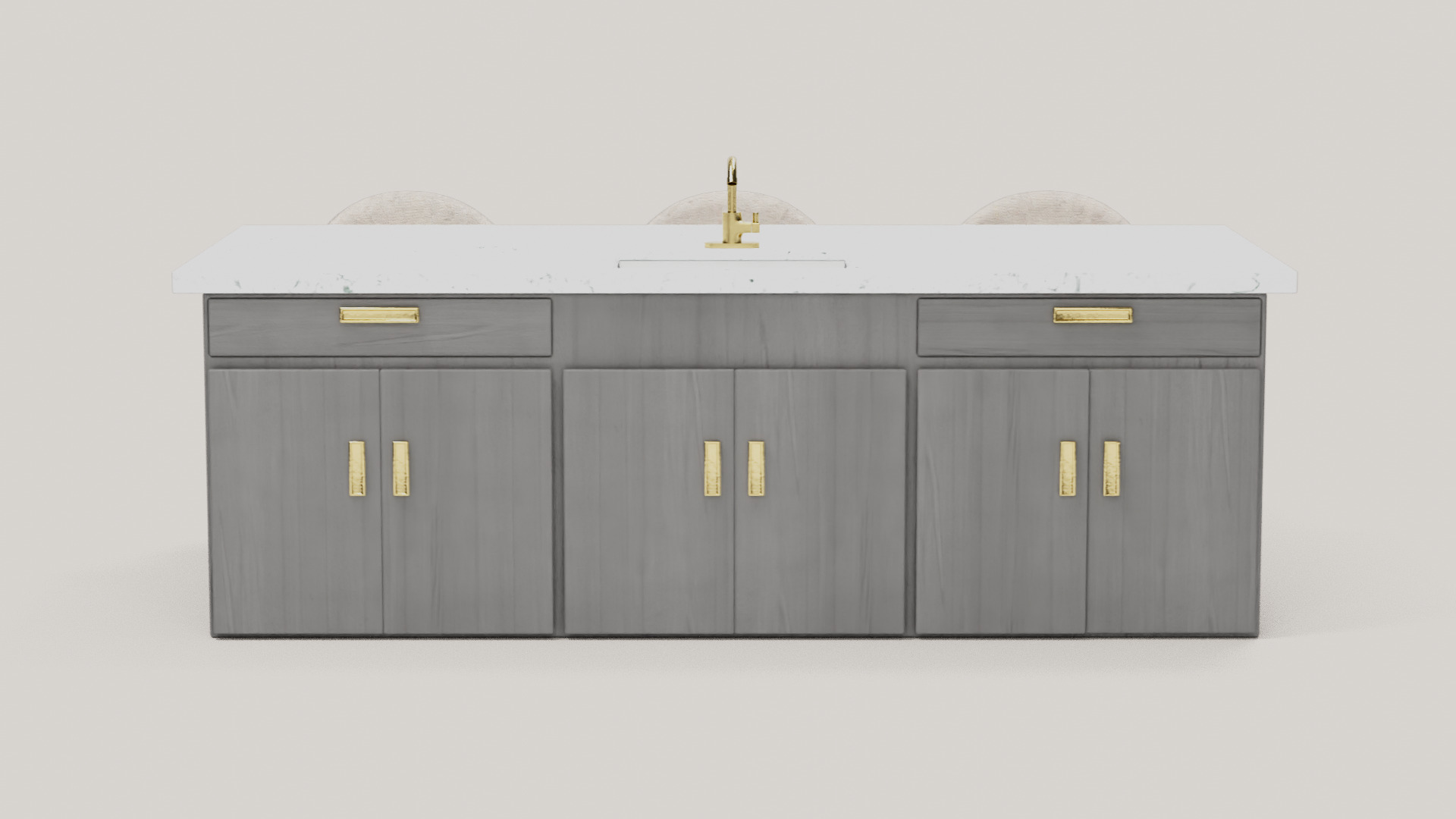 Modern Kitchen Island with Sink and Marble Countertop  3D Model 3D model_2