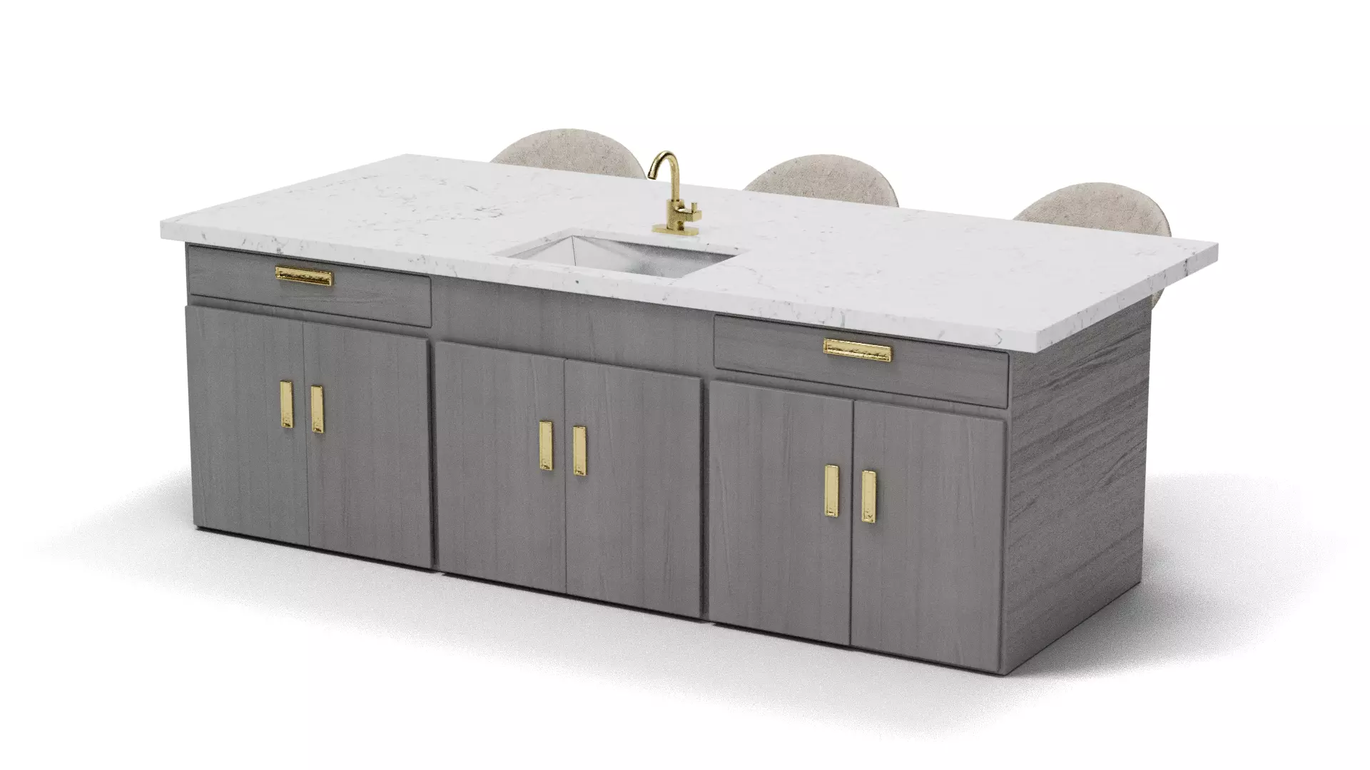 Modern Kitchen Island with Sink and Marble Countertop  3D Model 3D model_0