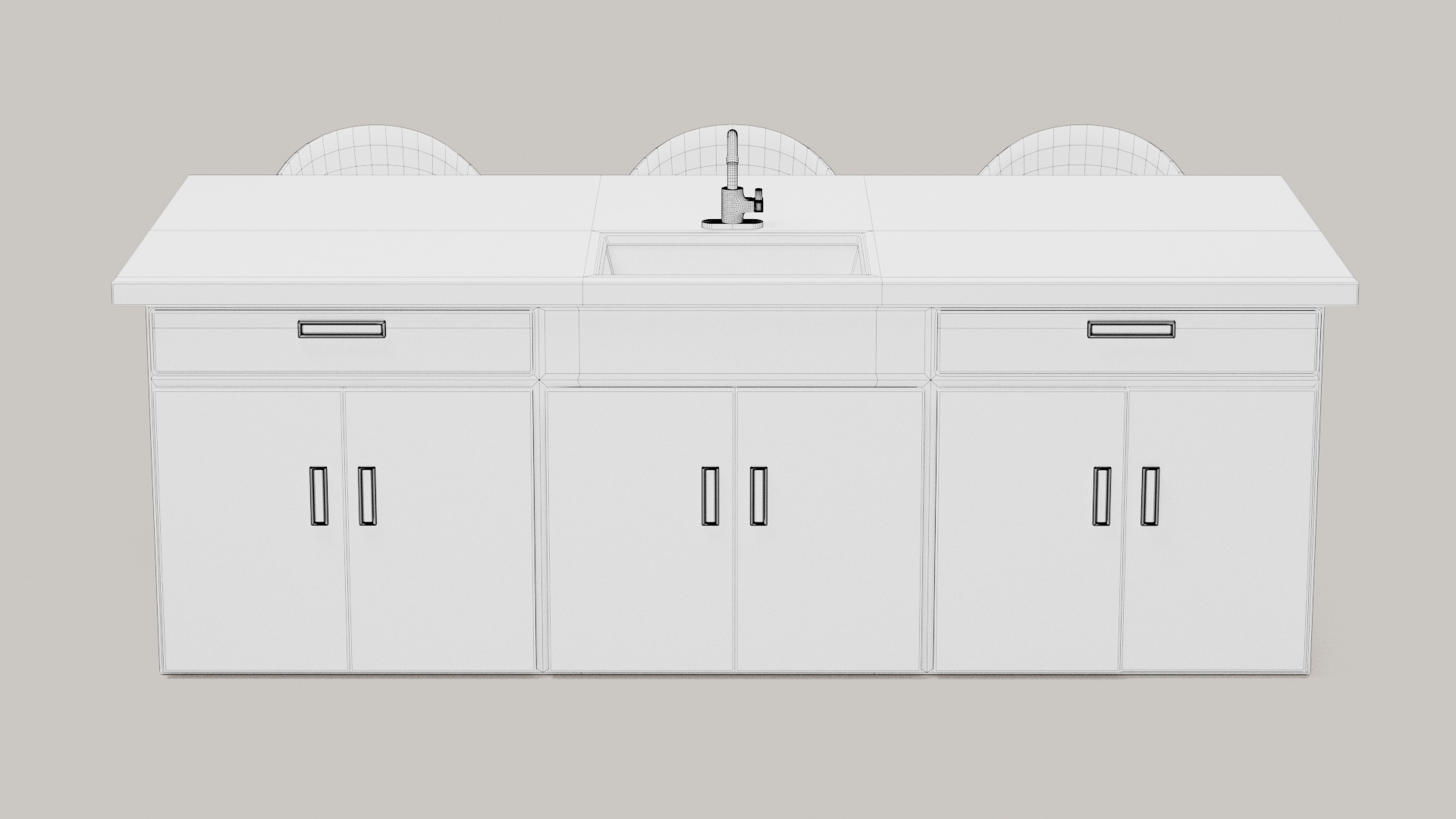 Modern Kitchen Island with Sink and Marble Countertop  3D Model 3D model_3