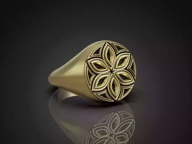 Geometric Flower Signet Ring 3D print model