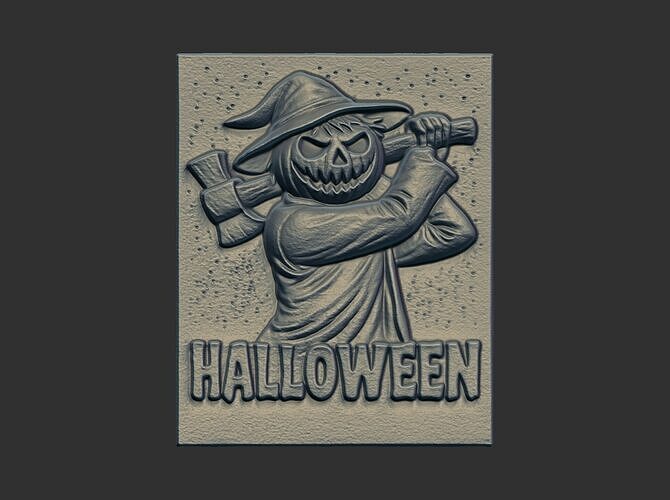 halloween pumpkin with axe cnc model 3D print model