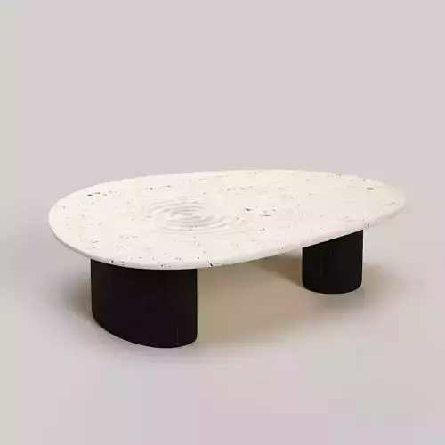 Lake Coffee Table Black Wood Base with Travertine Stone Top