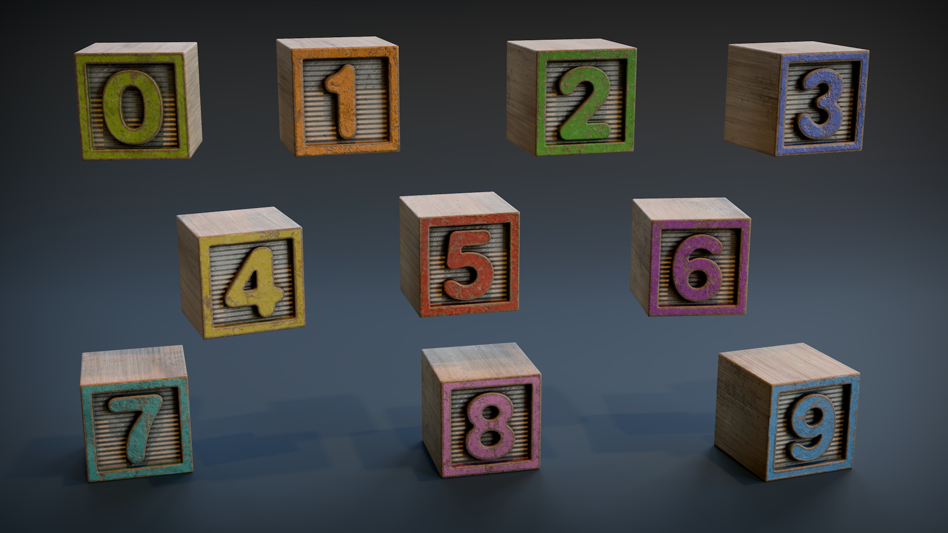 123 Number Blocks Low-poly 3D model_3