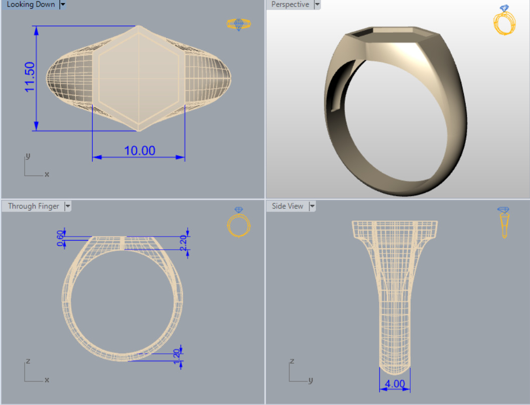 Triangle Square Hexagon SignetRing Collection 3Models in 8Sizes  3D print model_10