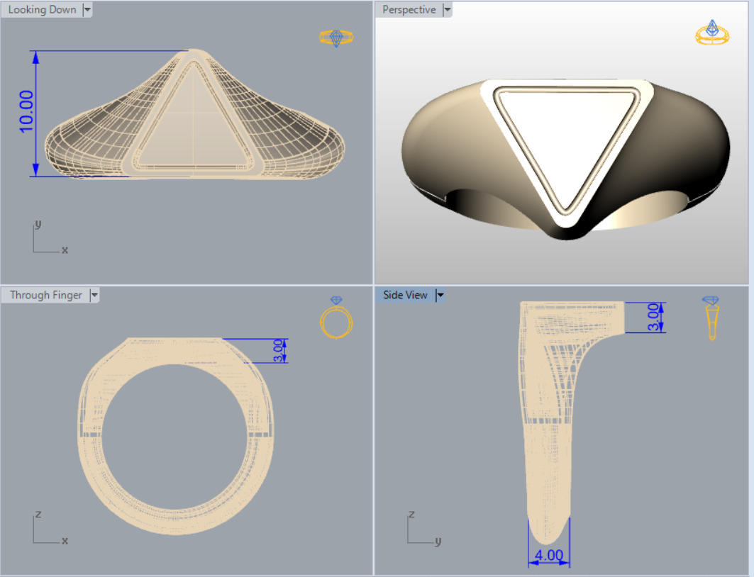 Triangle Square Hexagon SignetRing Collection 3Models in 8Sizes  3D print model_6