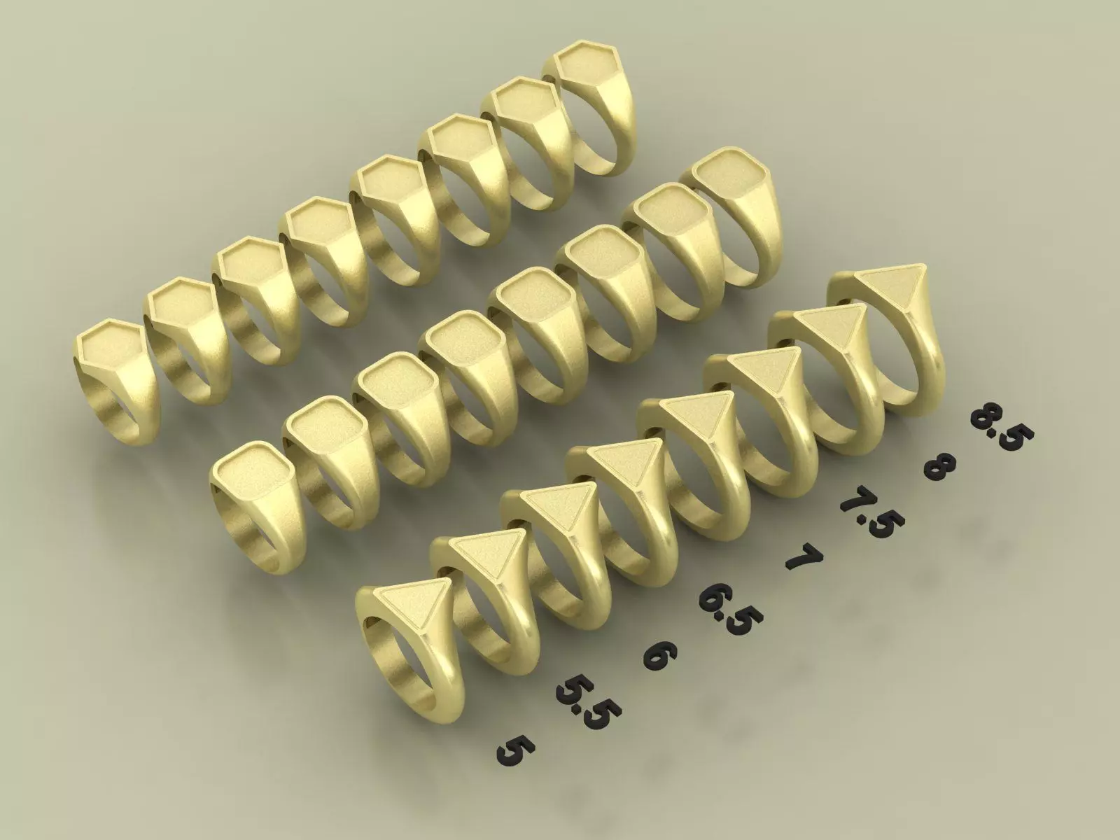 Triangle Square Hexagon SignetRing Collection 3Models in 8Sizes  3D print model_0