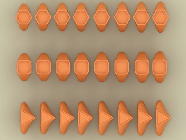 Triangle Square Hexagon SignetRing Collection 3Models in 8Sizes  3D print model_1