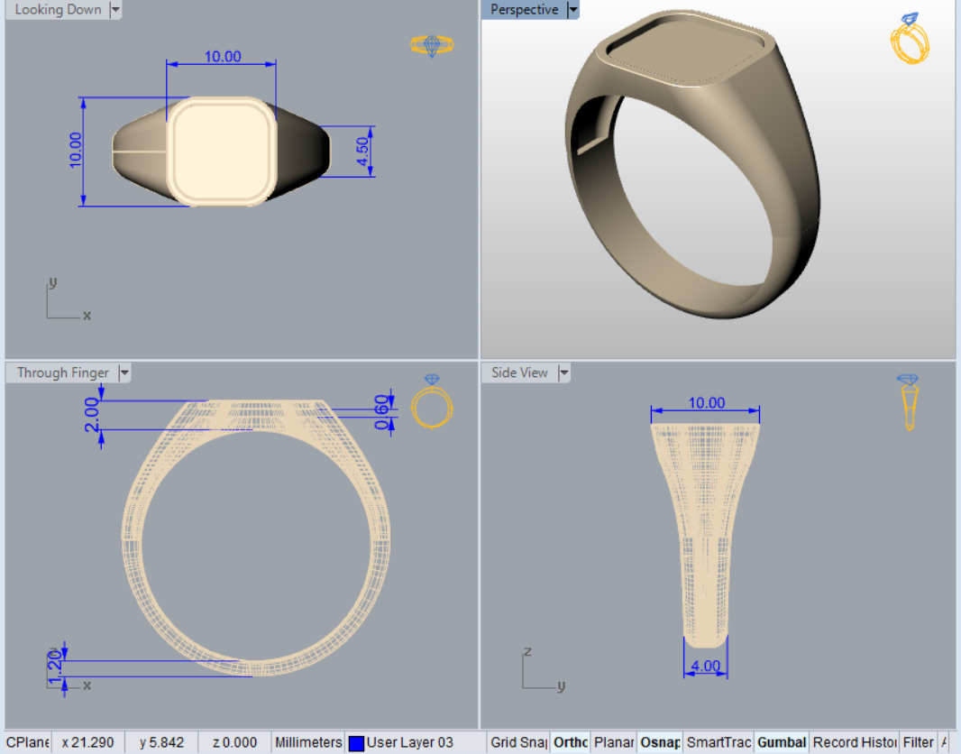 Triangle Square Hexagon SignetRing Collection 3Models in 8Sizes  3D print model_8