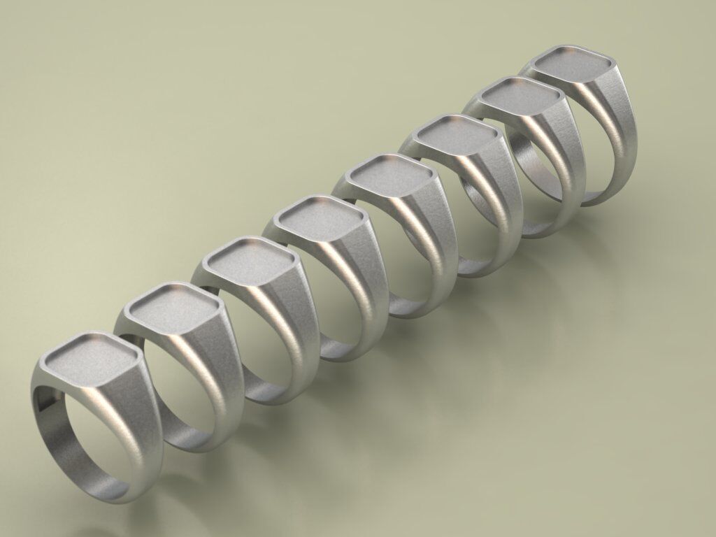 Triangle Square Hexagon SignetRing Collection 3Models in 8Sizes  3D print model_2