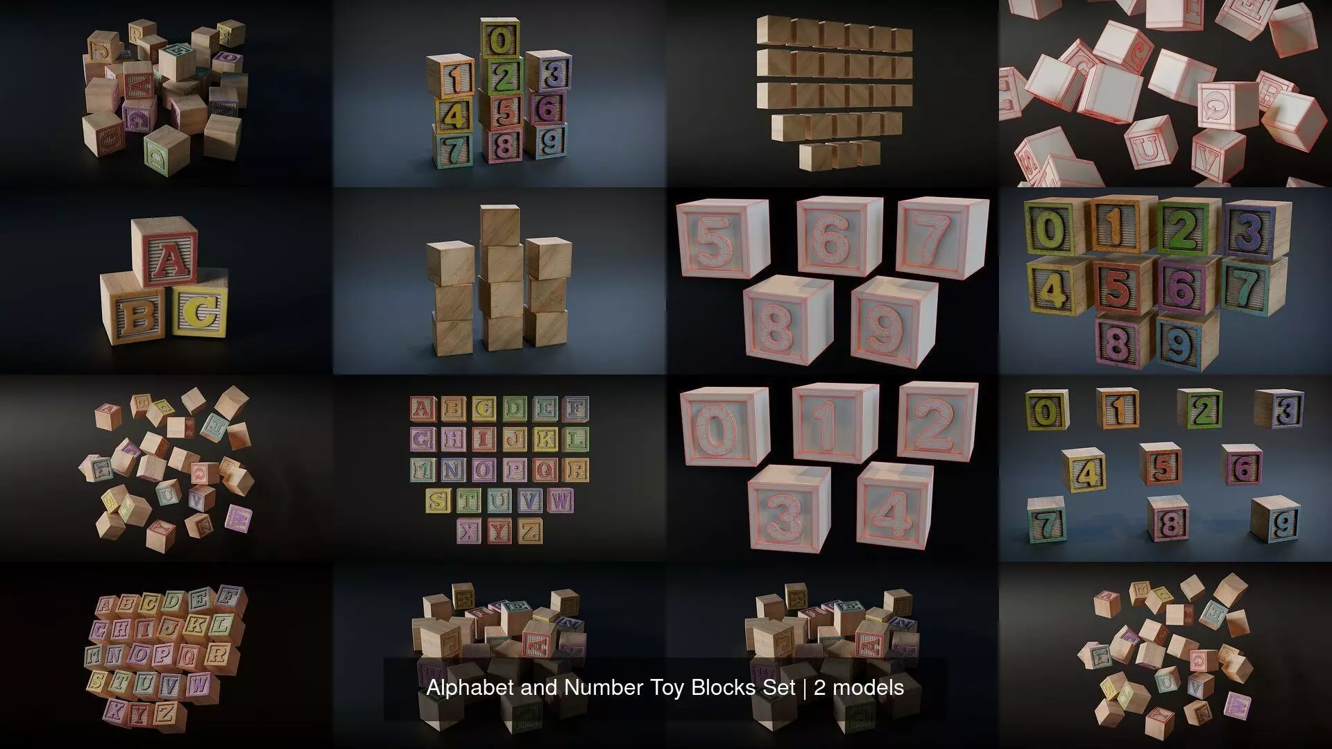 Alphabet and Number Toy Blocks Set 3D Model Collection_0