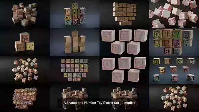 Alphabet and Number Toy Blocks Set 3D Model Collection