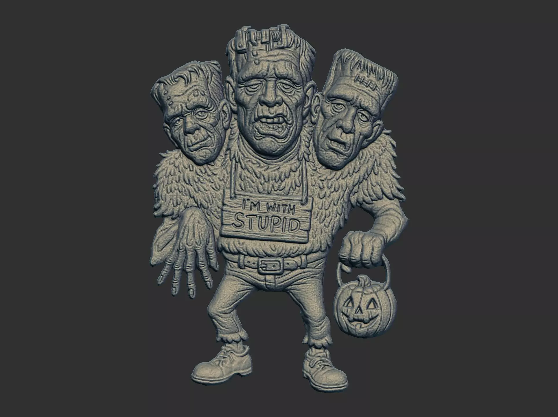 frankiesten three head monster cnc model 3D print model