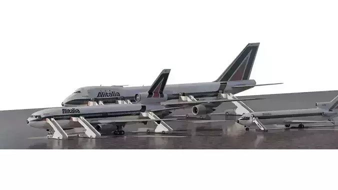 ALITALIA BOENG 747-143 BOENG 727-200 AND DC-10 3D model