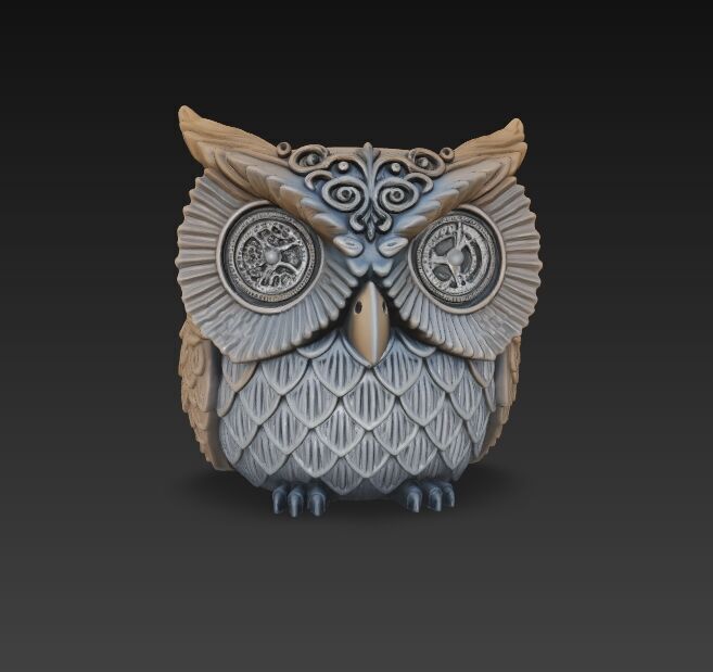 Steampunk Owl Planter 3D model_10