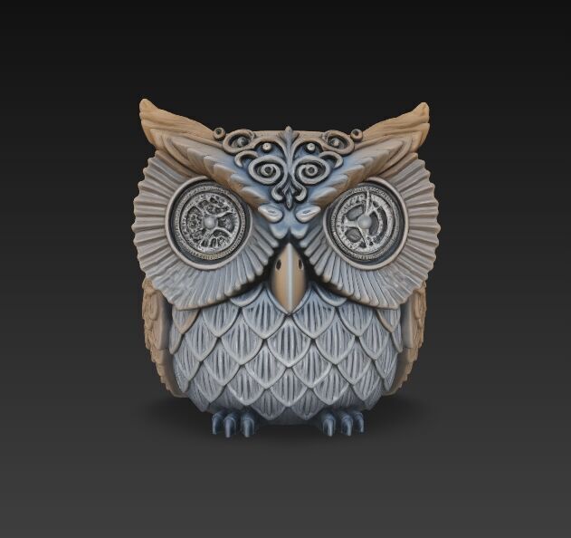 Steampunk Owl Planter 3D model_3