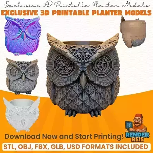 Steampunk Owl Planter 3D model