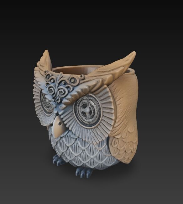 Steampunk Owl Planter 3D model_1