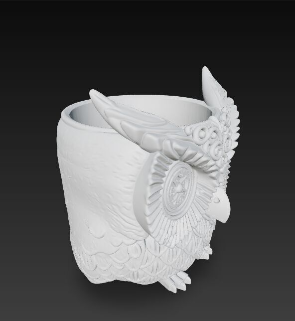 Steampunk Owl Planter 3D model_11