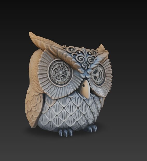 Steampunk Owl Planter 3D model_4