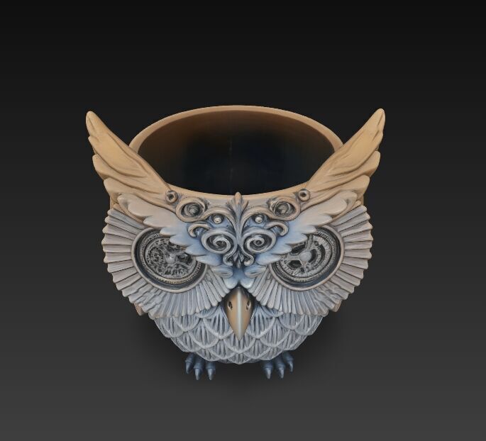 Steampunk Owl Planter 3D model_5