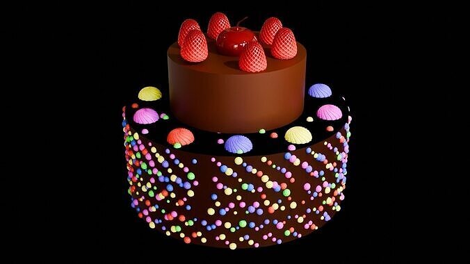 Strawberry and chocolate  cake 3D model