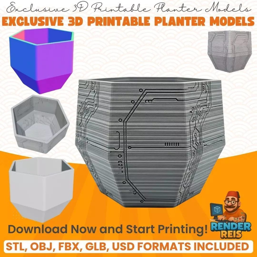 Futuristic Circuit Board Planter 3D model_0