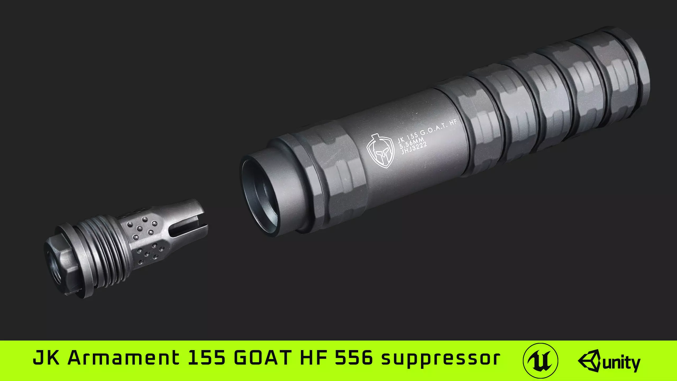 JK Armament 155 GOAT HF 556 suppressor and War Eagle flash hider Low-poly 3D model_0