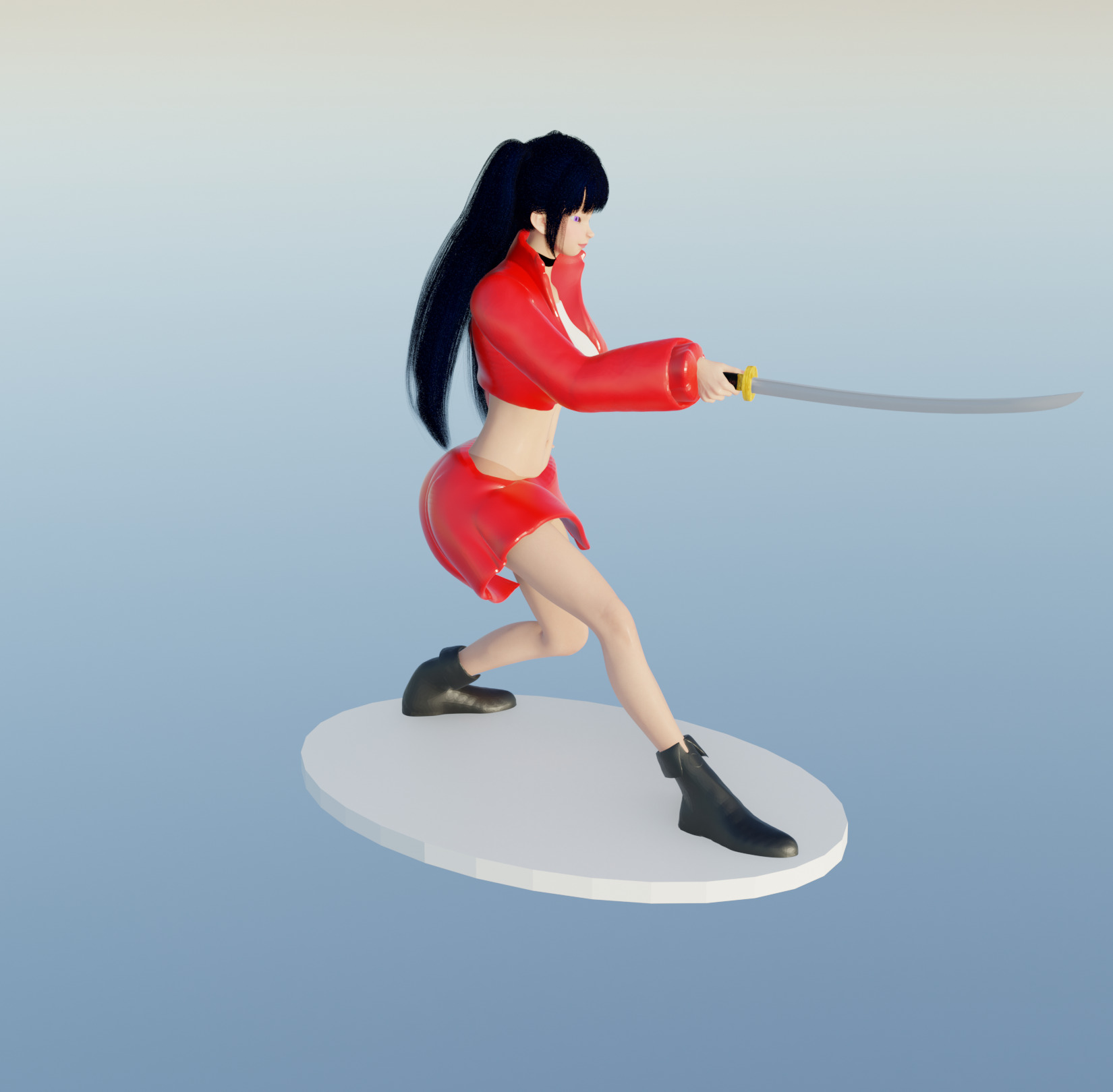 Anime Sword Fighting Girl 3D print model_2