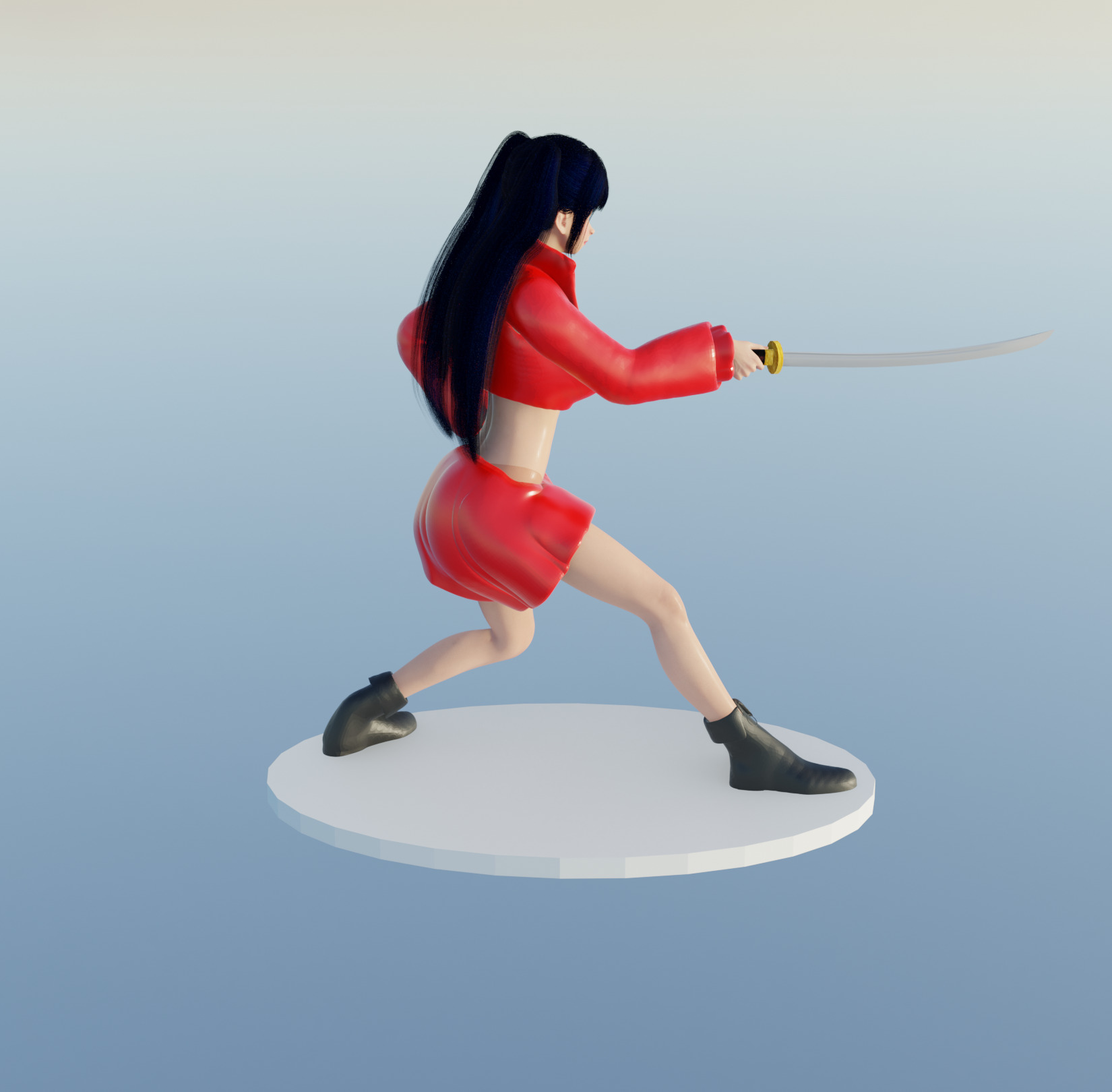 Anime Sword Fighting Girl 3D print model_1