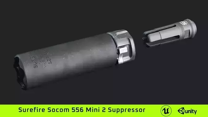 Surefire Socom 556 Mini 2 Suppressor and Socom 4 flash hider Low-poly 3D model