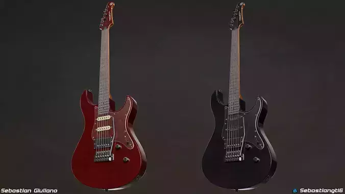 Two versions electric Guitar Realistic 3D Model  Game Ready 