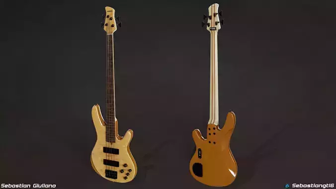 Brown Bass Guitar  Realistic 3D Model Game Ready 